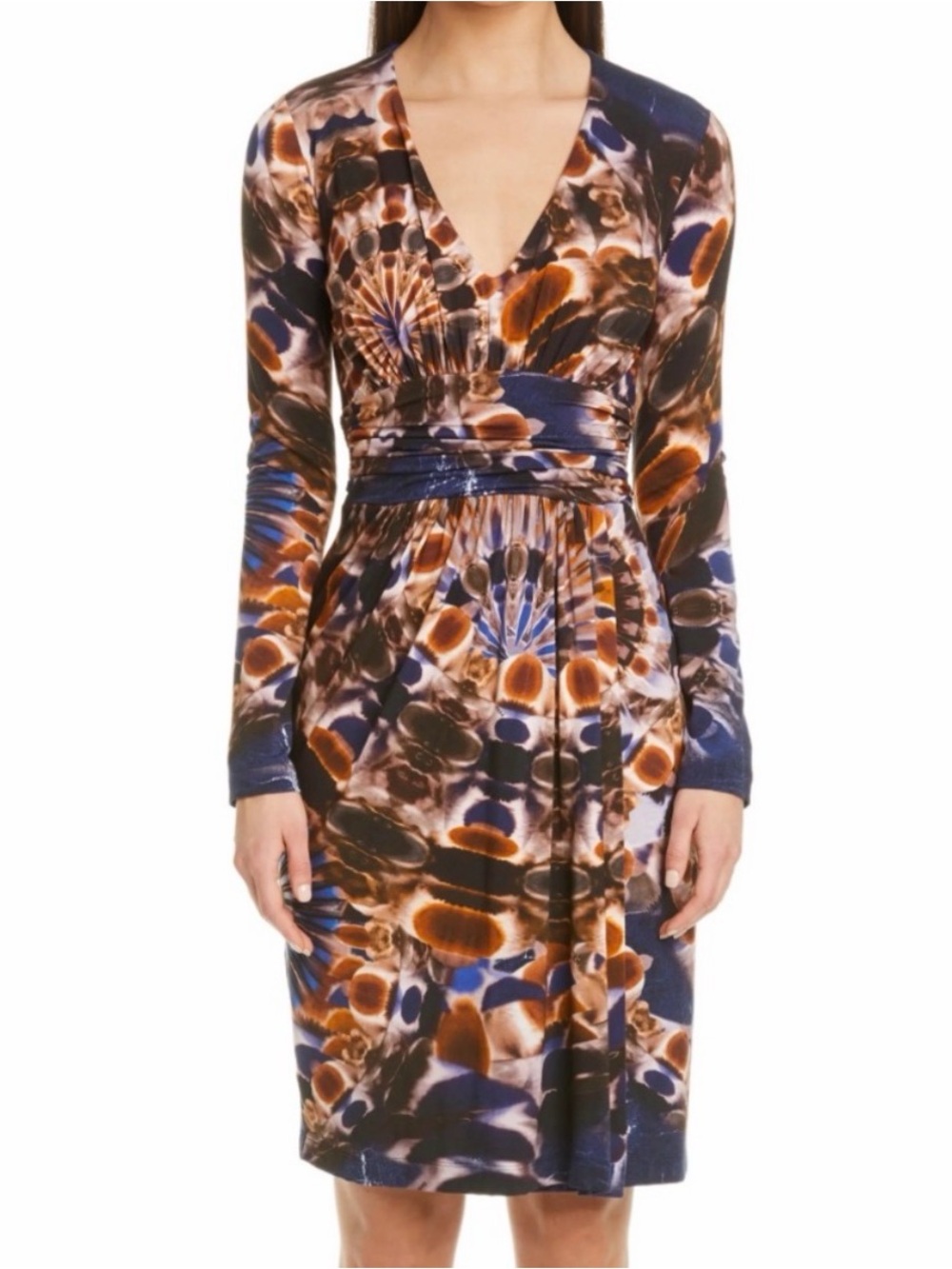 FUZZI Jean Paul Gaultier Print Long Sleeve Dress Mesh Lined Size Large $795